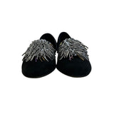 Sesto Meucci Black Suede With Beaded Fringe Embellishment Loafers Sz 7.5 N