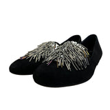 Sesto Meucci Black Suede With Beaded Fringe Embellishment Loafers Sz 7.5 N