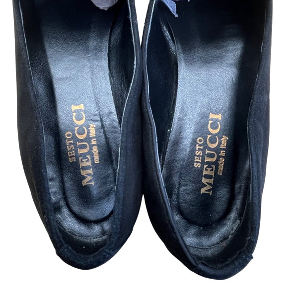 Sesto Meucci Black Suede With Beaded Fringe Embellishment Loafers Sz 7.5 N