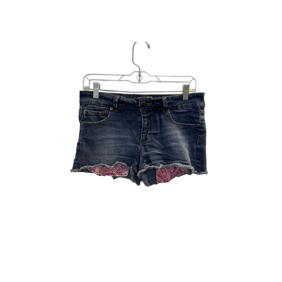 Forever 21 Womens Distressed Denim Shorts Red Bandana Accent Pockets Comfortable Size 29