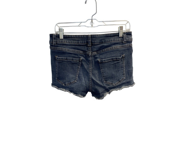 Forever 21 Womens Distressed Denim Shorts Red Bandana Accent Pockets Comfortable Size 29