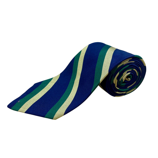 Vintage Brooks Brothers Blue & Green Striped Silk Tie Classic Design