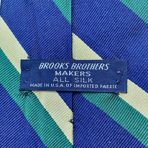 Vintage Brooks Brothers Blue & Green Striped Silk Tie Classic Design