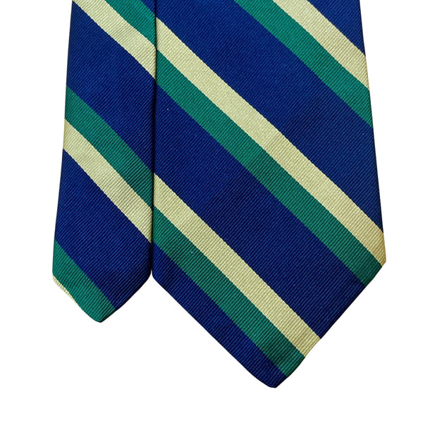 Vintage Brooks Brothers Blue & Green Striped Silk Tie Classic Design