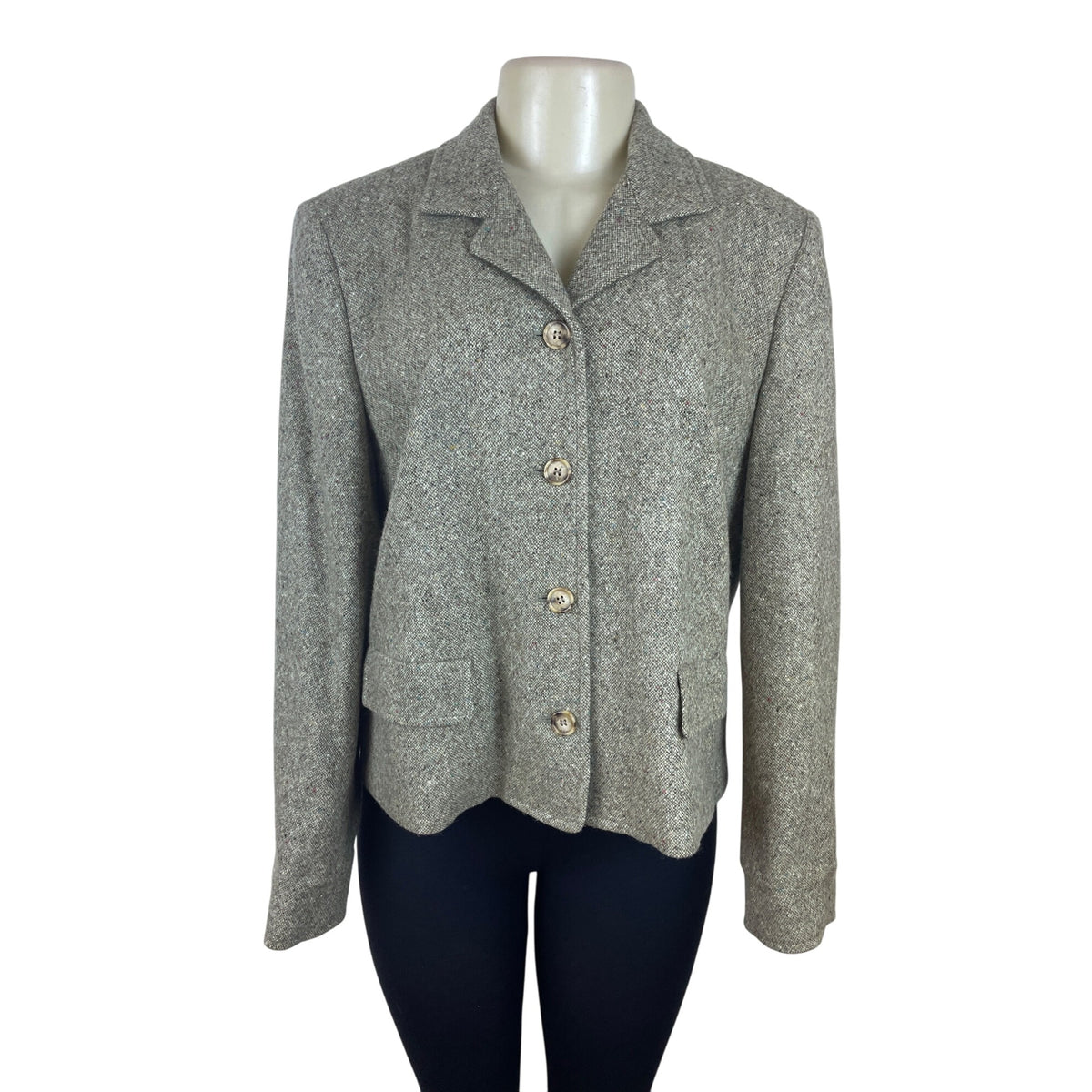 Talbots Women's Herringbone Tweed Blazer Jacket Button Front Gray Size 14
