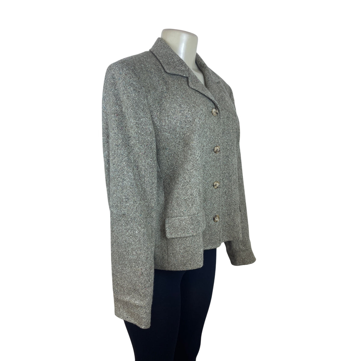 Talbots Women's Herringbone Tweed Blazer Jacket Button Front Gray Size 14