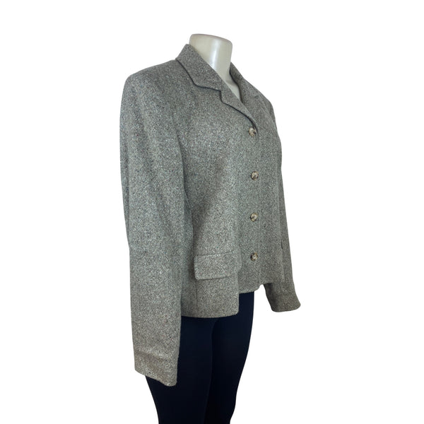 Talbots Women's Herringbone Tweed Blazer Jacket Button Front Gray Size 14