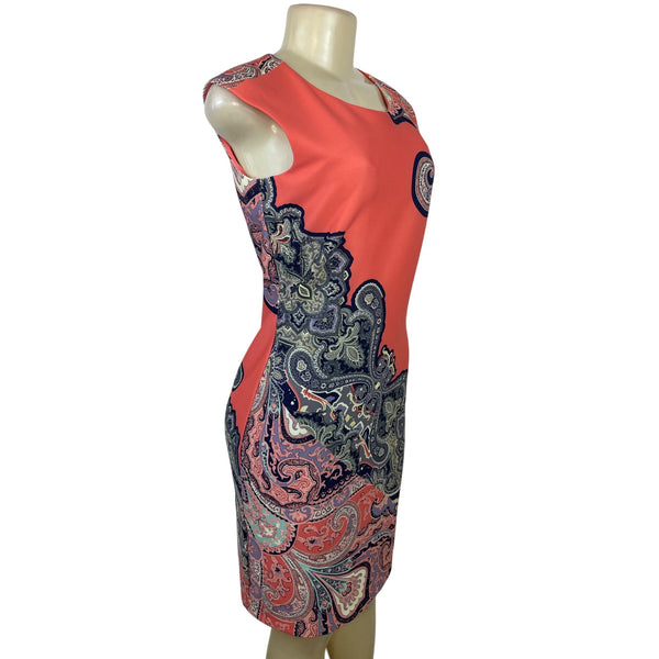 Cb Sleeveless Coral Paisley Sheath Dress With Back Zipper Closure Size 4