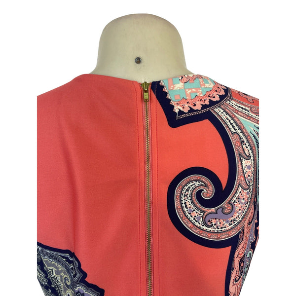 Cb Sleeveless Coral Paisley Sheath Dress With Back Zipper Closure Size 4