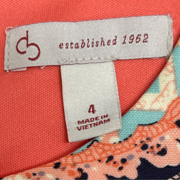 Cb Sleeveless Coral Paisley Sheath Dress With Back Zipper Closure Size 4
