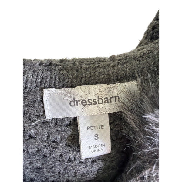 Dressbarn Womens Gray Knit Cardigan With Faux Fur Trim Hood & Toggle Closure Size S