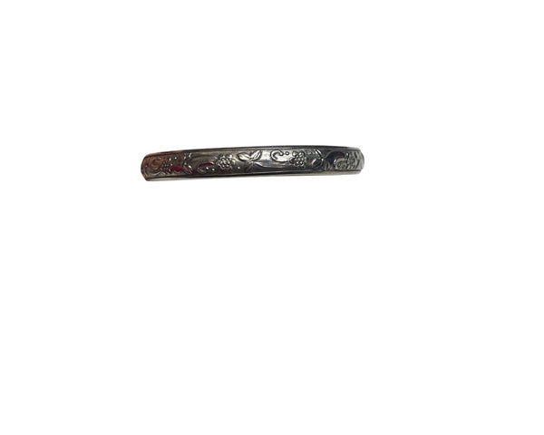 Floral Engraved Womens Silver-Tone Metal Bangle Bracelet Elegant Design