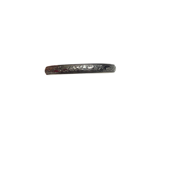 Floral Engraved Womens Silver-Tone Metal Bangle Bracelet Elegant Design