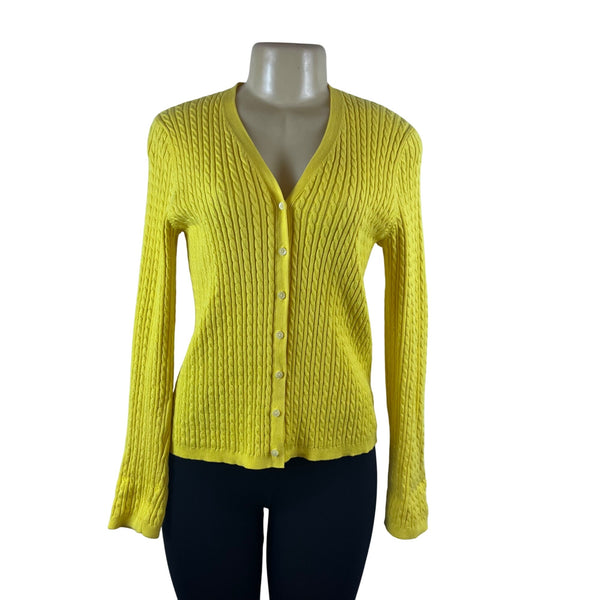 Ralph Lauren Womens Yellow Cotton & Nylon Cable Knit Cardigan Sweater Size S