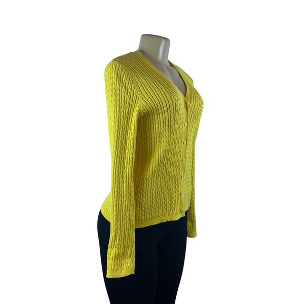 Ralph Lauren Womens Yellow Cotton & Nylon Cable Knit Cardigan Sweater Size S