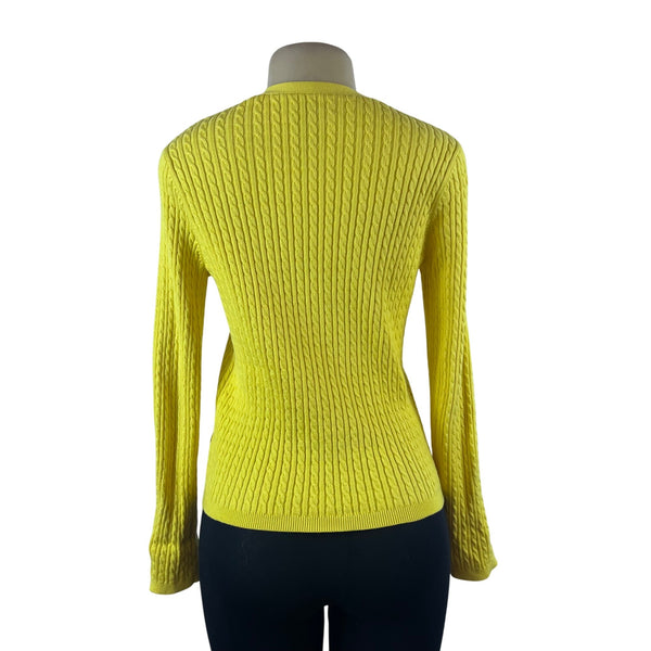 Ralph Lauren Womens Yellow Cotton & Nylon Cable Knit Cardigan Sweater Size S