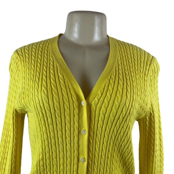 Ralph Lauren Womens Yellow Cotton & Nylon Cable Knit Cardigan Sweater Size S