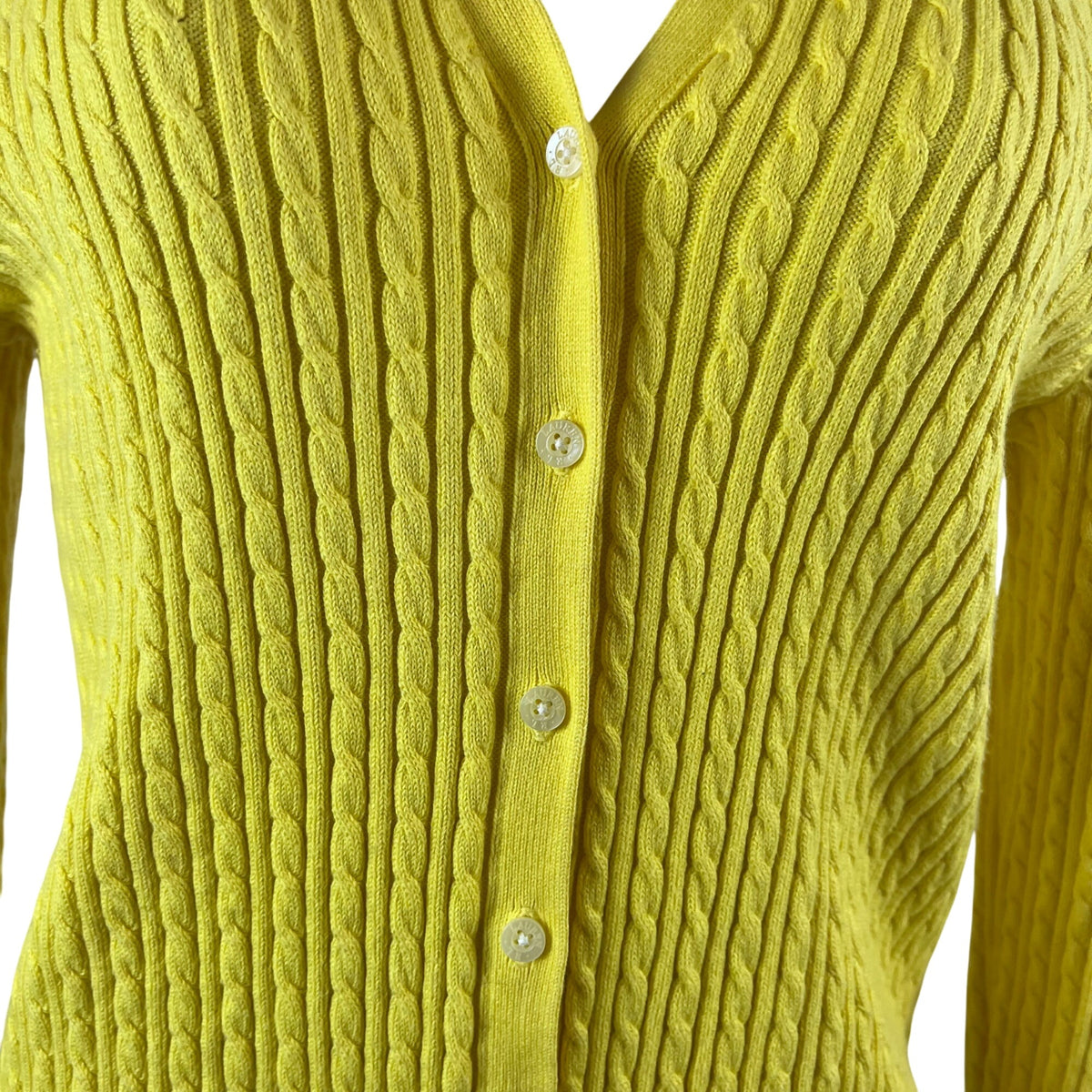 Ralph Lauren Womens Yellow Cotton & Nylon Cable Knit Cardigan Sweater Size S