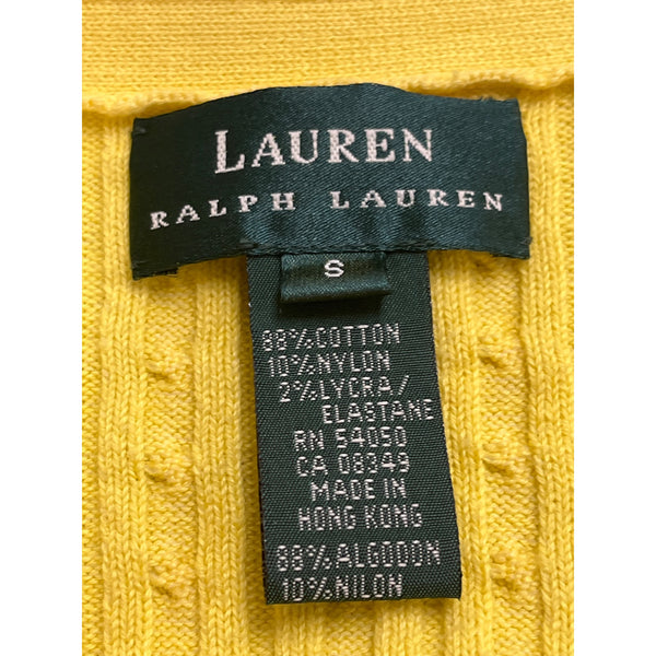 Ralph Lauren Womens Yellow Cotton & Nylon Cable Knit Cardigan Sweater Size S