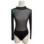 Sheer Black Long Sleeve Bodysuit With High Neck & Back Zipper Closure Size S