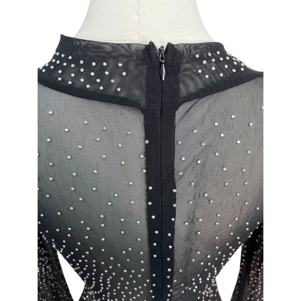 Sheer Black Long Sleeve Bodysuit With High Neck & Back Zipper Closure Size S