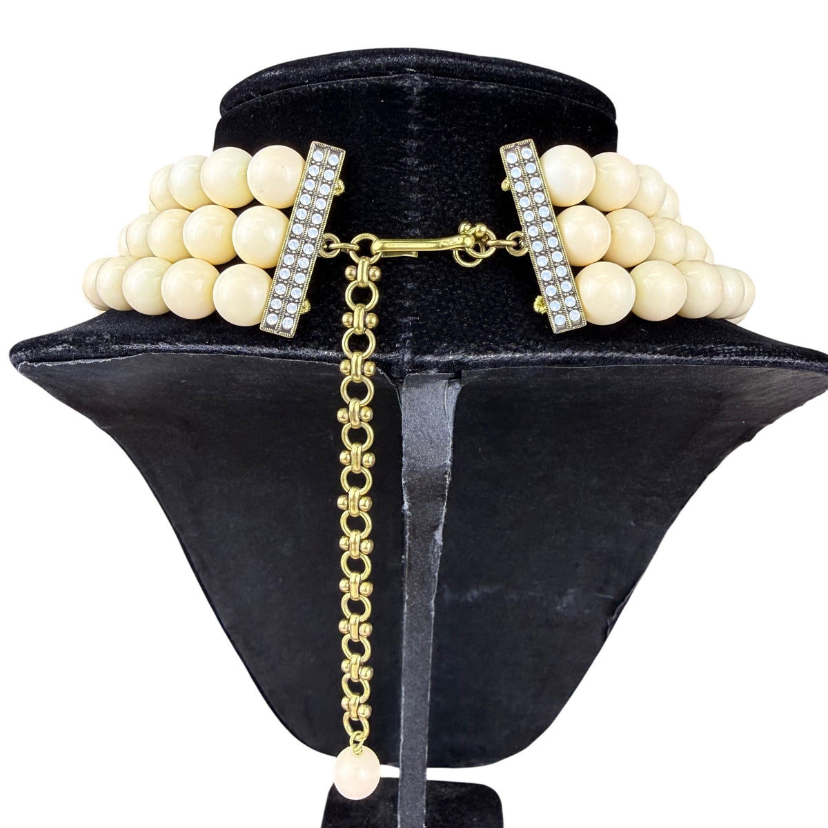 Vintage Ornate Cream Beaded Necklace With Intricate Centerpiece Adjustable Length