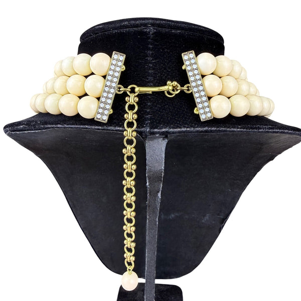Vintage Ornate Cream Beaded Necklace With Intricate Centerpiece Adjustable Length