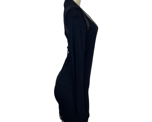 Nicole Miller Women's Black Beaded Long Sleeve Bodycon Dress Sz P