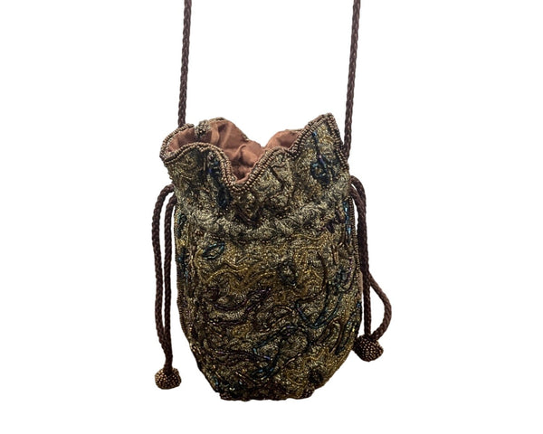 Talbots Women's Gold &amp; Copper Renaissance Drawstrings Shoulder Pouch Sz M