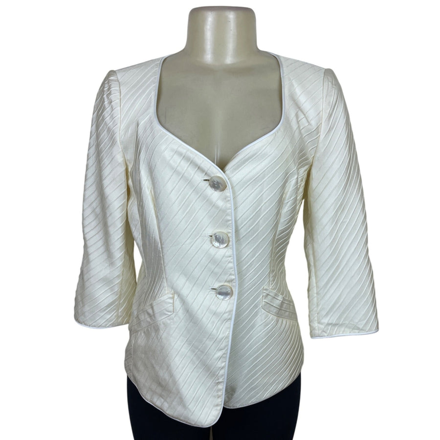 Armani Women’s Ivory Diagonal Stripe Satin-Like Blazer Sz 8