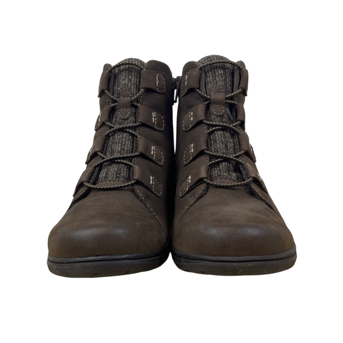 Clarks Womens Brown Nubuck Knit Cuff & Side Zip Closure Ankle Boots Sz 8.5W