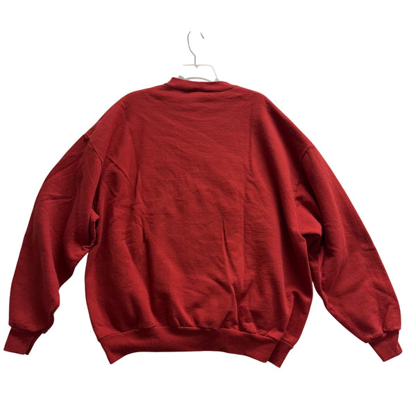 Jerzees Womens Red Cotton Crewneck Button Christmas Tree Sweatshirt Size L