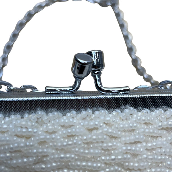 Vintage Magid Women’s Ivory Beaded Handbag With Chain Strap Evening Purse