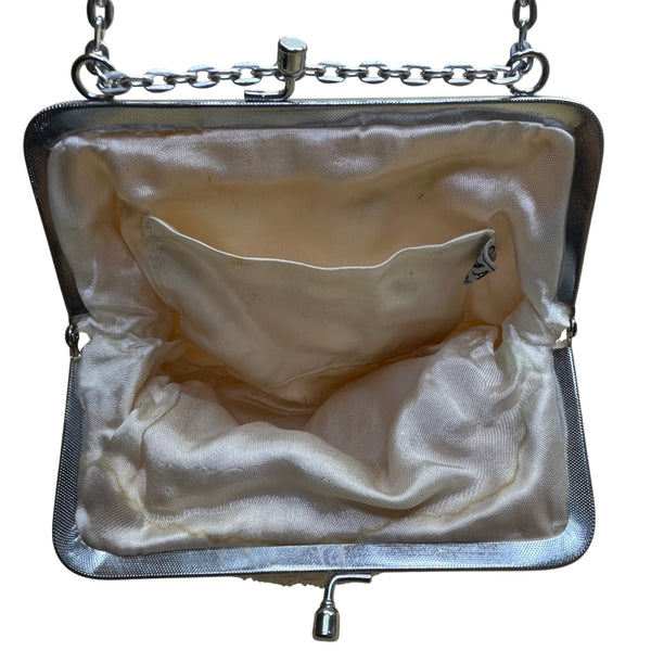 Vintage Magid Women’s Ivory Beaded Handbag With Chain Strap Evening Purse