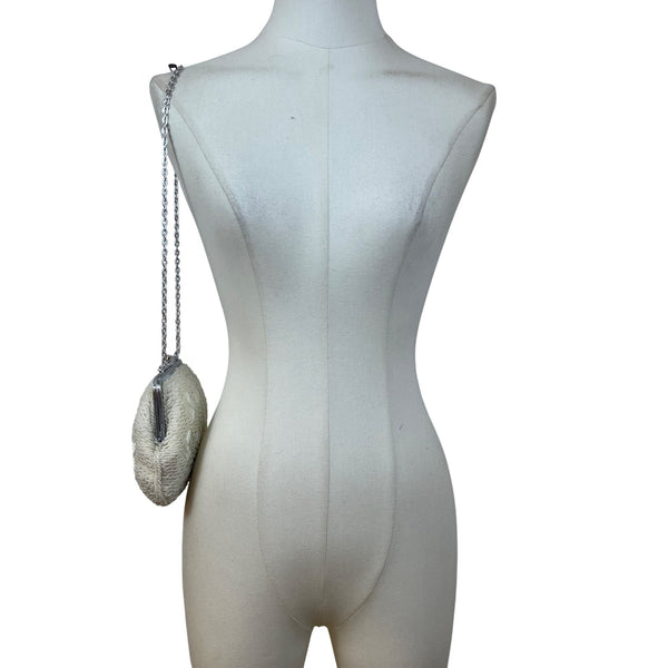 Vintage Magid Women’s Ivory Beaded Handbag With Chain Strap Evening Purse