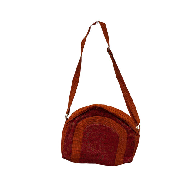 Red & Orange Fabric Womens Crossbody Bag Floral Design Adjustable Strap Lightweight