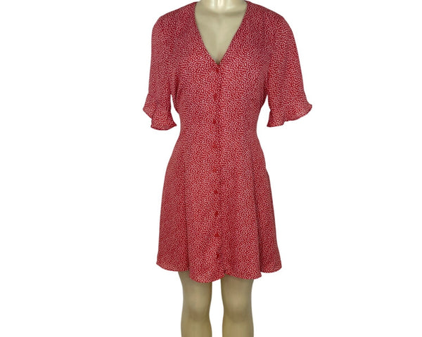 Lulus Red & White Polka Dot Button-Front Mini Dress Size L - New