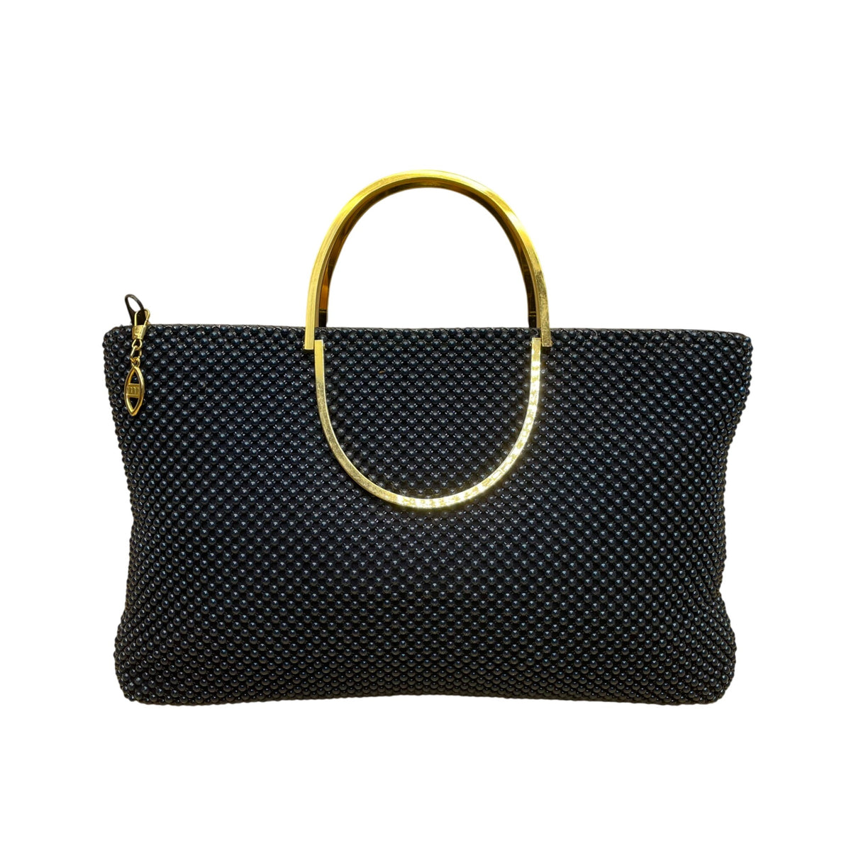 Bags By Marlo Women’s Navy Blue Beaded With Gold Metal Handles Evening Handbag