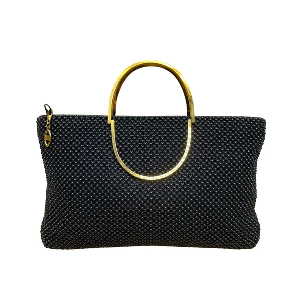 Bags By Marlo Women’s Navy Blue Beaded With Gold Metal Handles Evening Handbag