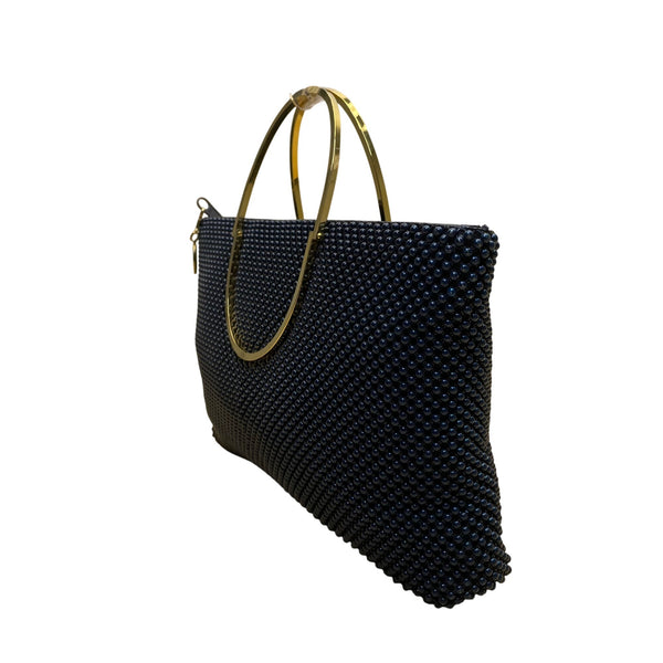 Bags By Marlo Women’s Navy Blue Beaded With Gold Metal Handles Evening Handbag