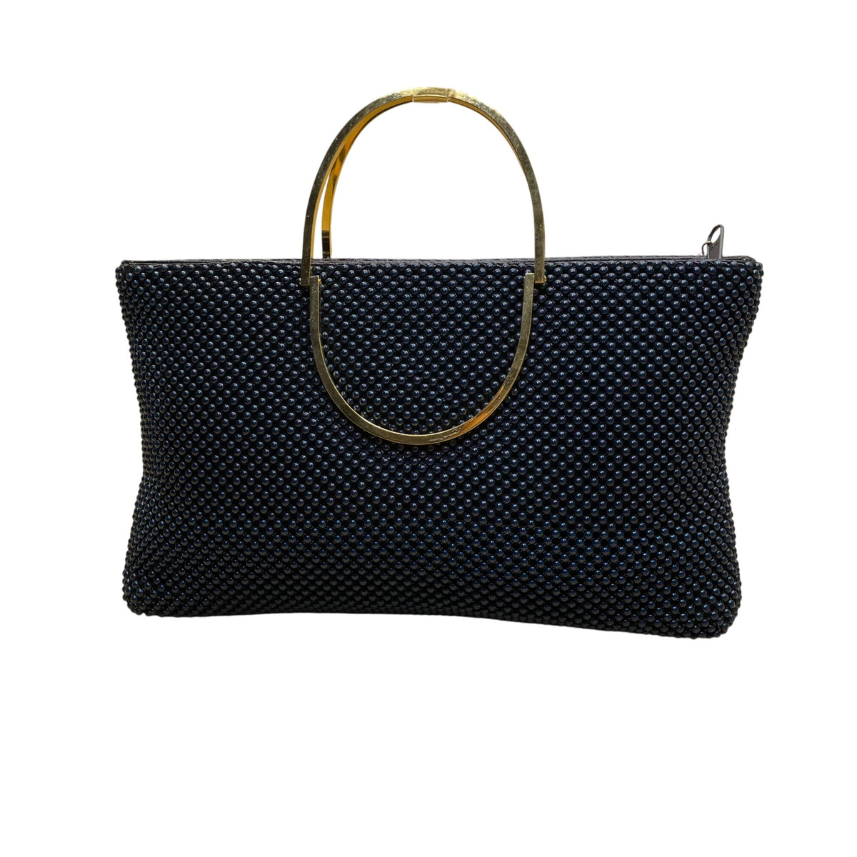 Bags By Marlo Women’s Navy Blue Beaded With Gold Metal Handles Evening Handbag