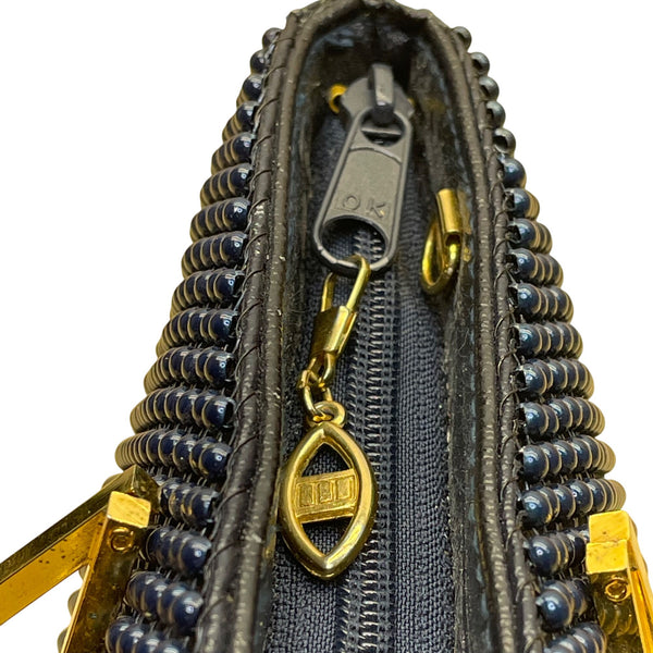 Bags By Marlo Women’s Navy Blue Beaded With Gold Metal Handles Evening Handbag