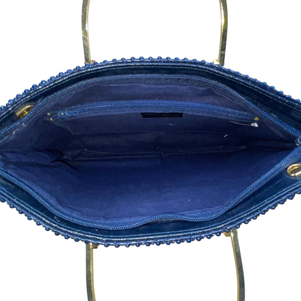 Bags By Marlo Women’s Navy Blue Beaded With Gold Metal Handles Evening Handbag