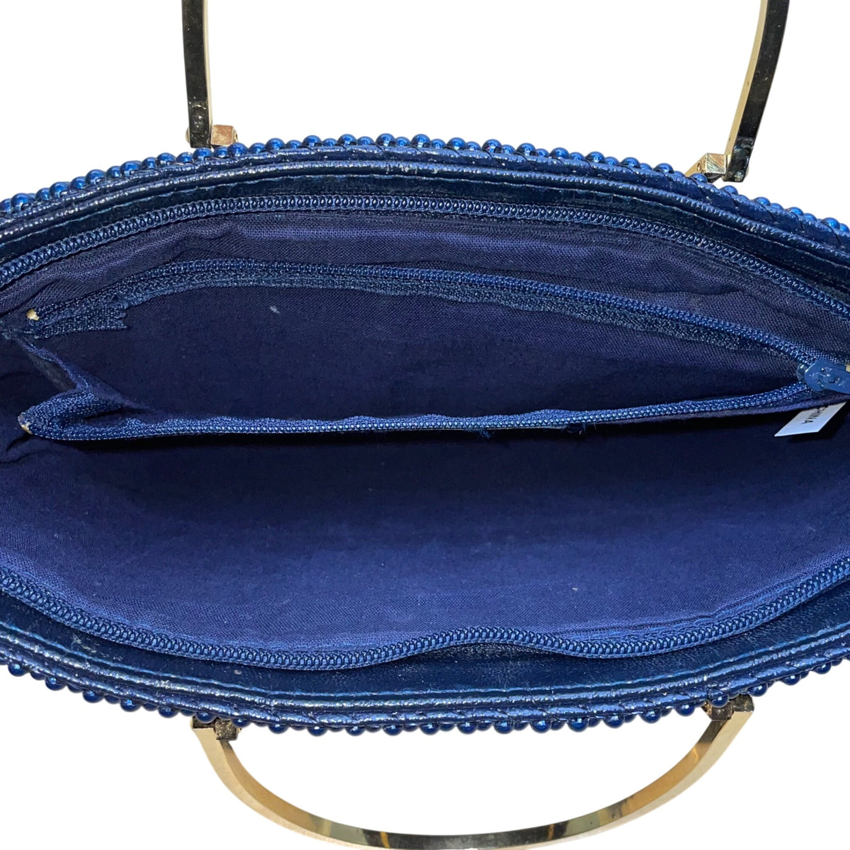 Bags By Marlo Women’s Navy Blue Beaded With Gold Metal Handles Evening Handbag