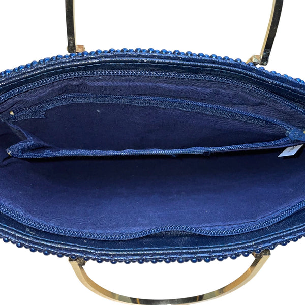 Bags By Marlo Women’s Navy Blue Beaded With Gold Metal Handles Evening Handbag