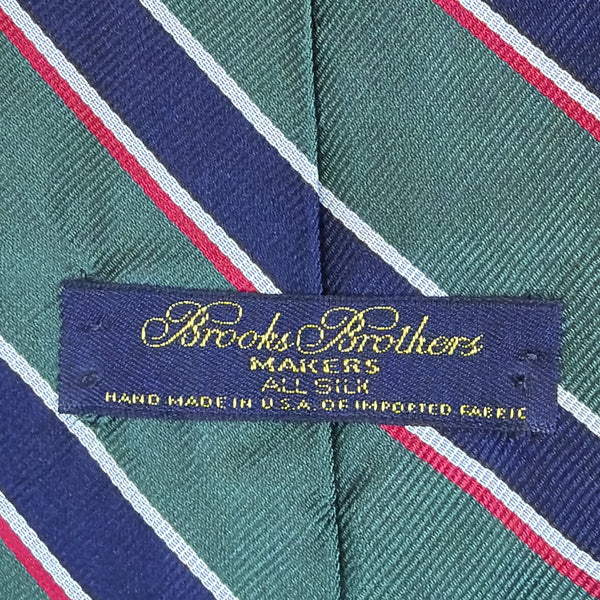 Vintage Brooks Brothers Mens Green & Navy Striped Silk Tie Classic Design