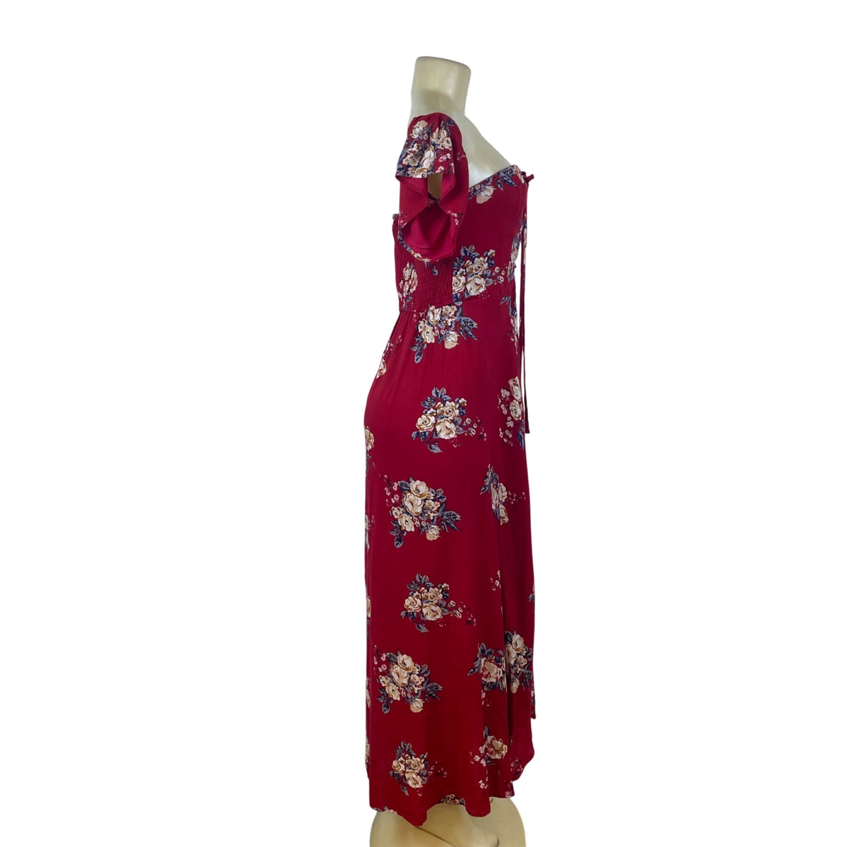 Band Of Gypsies Womens Red Floral Lace-Up Maxi Dress Off Shoulder Sz M - New