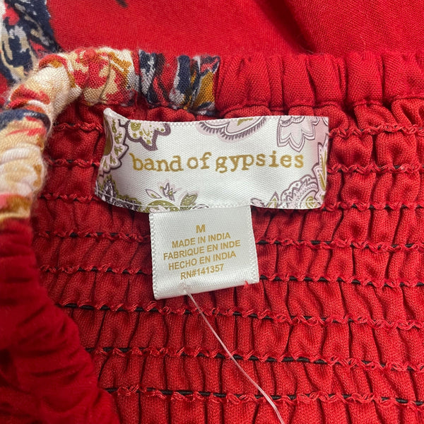 Band Of Gypsies Womens Red Floral Lace-Up Maxi Dress Off Shoulder Sz M - New