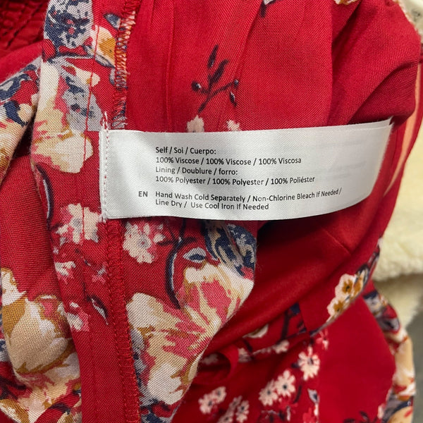 Band Of Gypsies Womens Red Floral Lace-Up Maxi Dress Off Shoulder Sz M - New