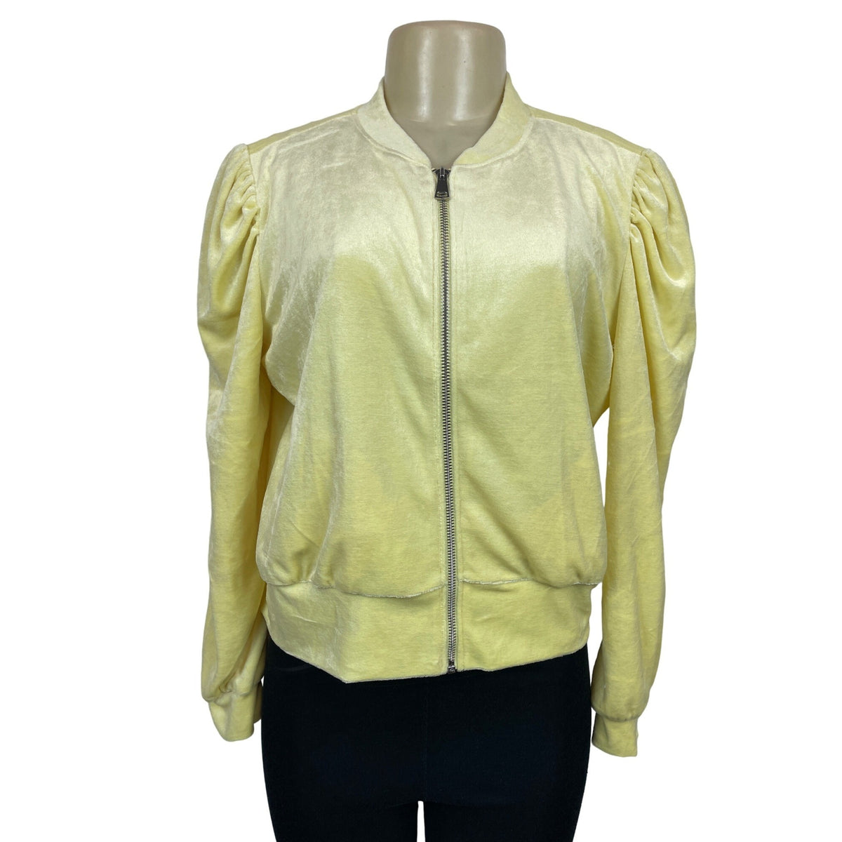 Generation Love Women's Yellow Revolve Blair Bomber Puff Sleeves Sweater Sz L - NWT